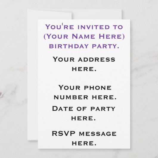 Fairy Land Castle Invitation Kaart (Achterkant)