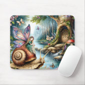 Fairy Land met schattige slak en vlinders Muismat (Met muis)