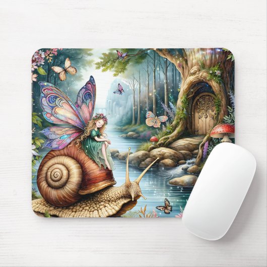Fairy Land met schattige slak en vlinders Muismat (Met muis)