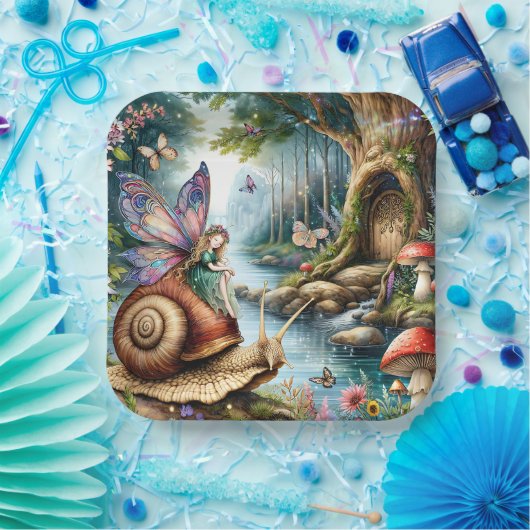  Fairy Land met schattige slak en vlinders Papieren Bordje (Feest)