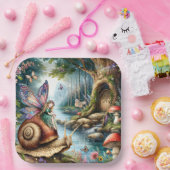 Fairy Land met schattige slak en vlinders Papieren Bordje (Feest)
