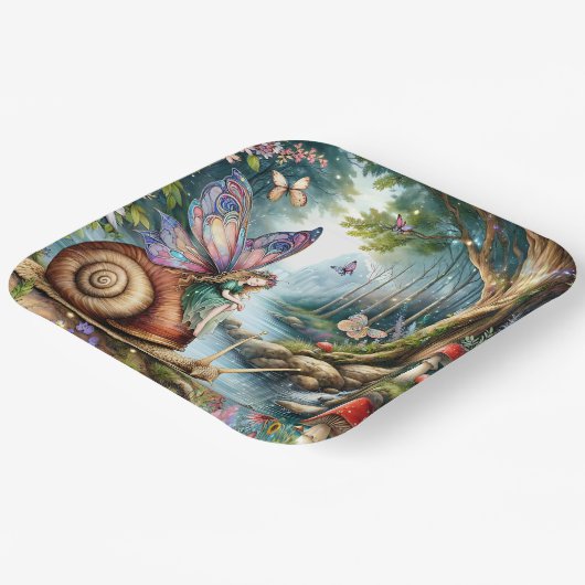  Fairy Land met schattige slak en vlinders Papieren Bordje (Gebogen)