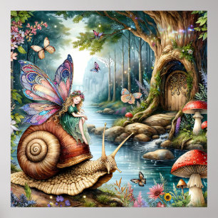 Fairy Land met schattige slak en vlinders Poster