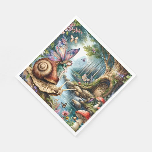  Fairy Land met schattige slak en vlinders Servet (Hoek)