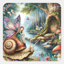 Fairy Land met schattige slak en vlinders Vierkante Sticker