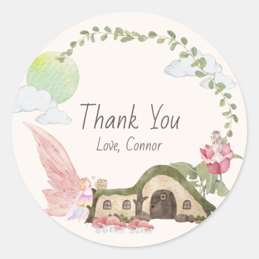 Fairy land verjaardagsfeest ronde sticker (Voorkant)