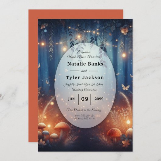 Fairy Lights and Moonlit Forest Magic Wedding Kaart (Voorkant / Achterkant)