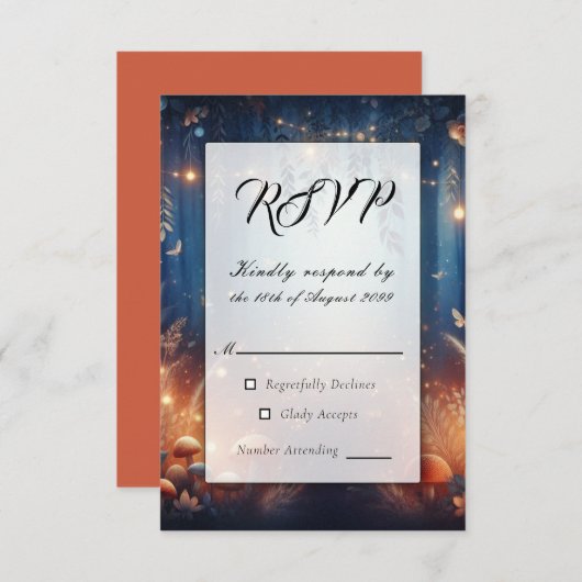  Fairy Lights and Moonlit Forest Magic Wedding RSVP Kaartje (Voorkant / Achterkant)