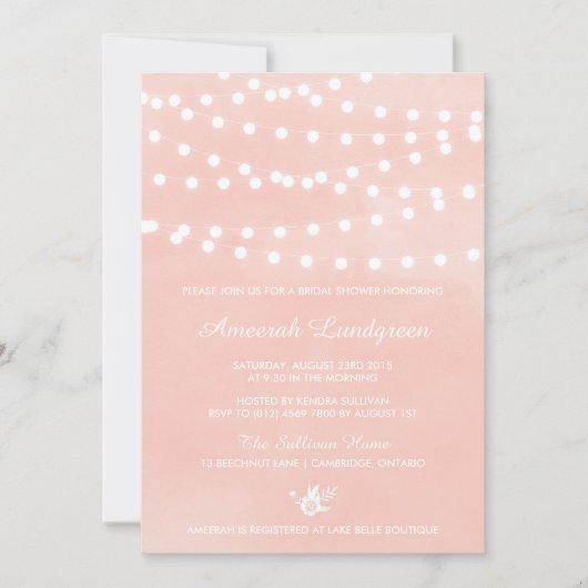 Fairy Lights Blush Bridal Shower Kaart (Voorkant)