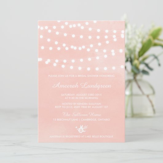 Fairy Lights Blush Bridal Shower Kaart (Staand voorkant)