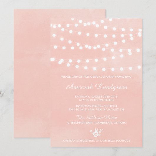 Fairy Lights Blush Bridal Shower Kaart (Voorkant / Achterkant)