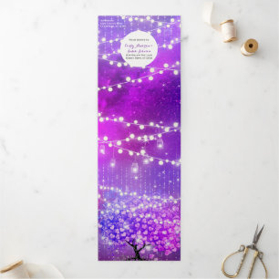 Fairy Lights Elegant Plum Pink Heart Weddenschap Drieluik Uitnodiging