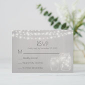 Fairy Lights en Mason Jars rustieke bruiloft RSVP (Staand voorkant)