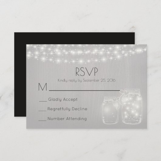 Fairy Lights en Mason Jars rustieke bruiloft RSVP (Voorkant / Achterkant)