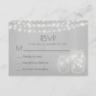 Fairy Lights en Mason Jars rustieke bruiloft RSVP Kaartje