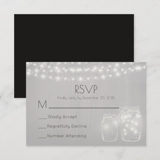 Fairy Lights en Mason Jars rustieke bruiloft RSVP Kaartje (Voorkant / Achterkant)