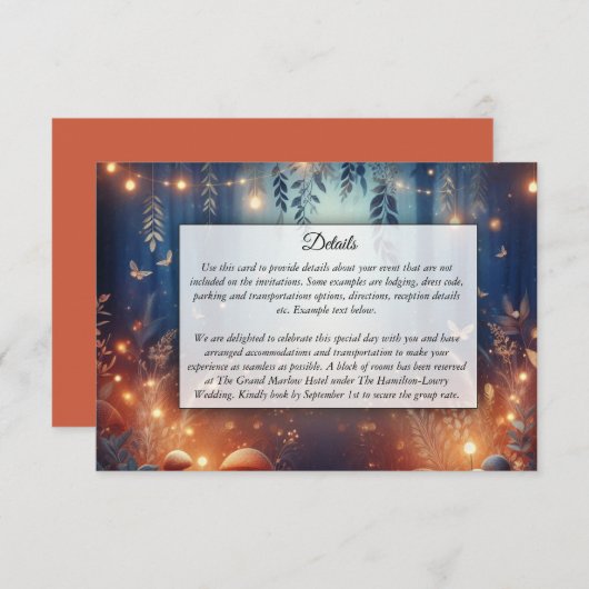 Fairy Lights en Moonlit Forest Magic Wedding Informatiekaartje (Voorkant / Achterkant)