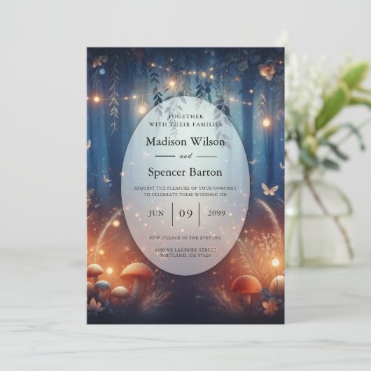 Fairy Lights en Moonlit Forest Magic Wedding Kaart (Staand voorkant)