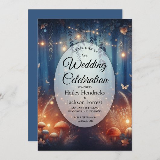 Fairy Lights en Moonlit Forest Magic Wedding Kaart (Voorkant / Achterkant)