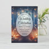 Fairy Lights en Moonlit Forest Magic Wedding Kaart (Staand voorkant)