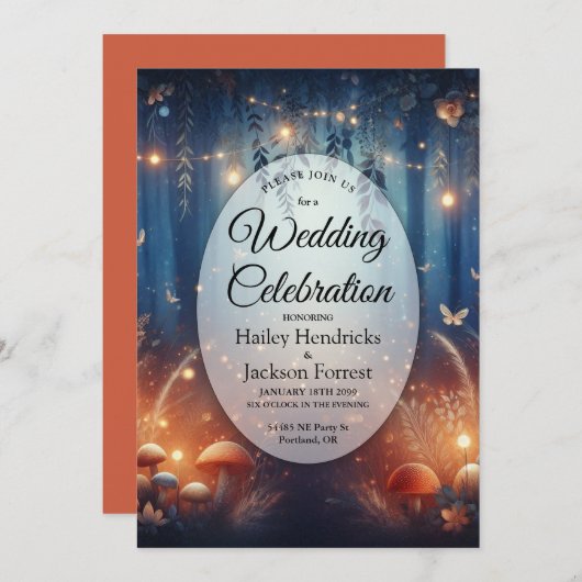 Fairy Lights en Moonlit Forest Magic Wedding Kaart (Voorkant / Achterkant)