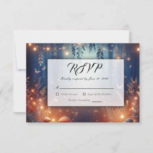 Fairy Lights en Moonlit Forest Magic Wedding RSVP Kaartje (Voorkant)