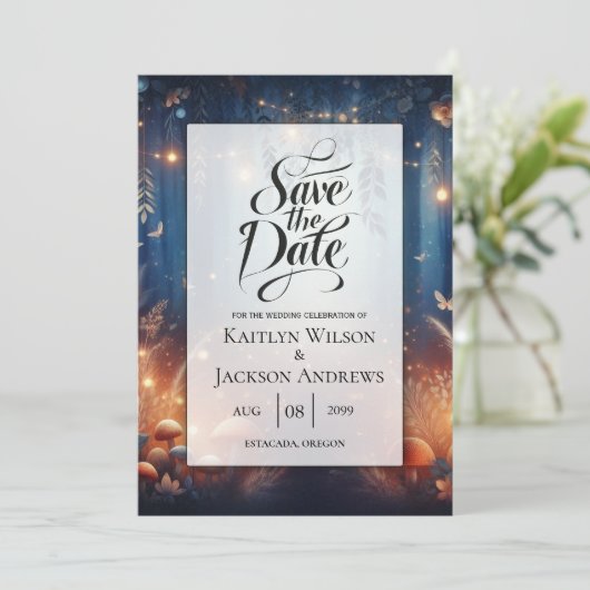 Fairy Lights en Moonlit Forest Magic Wedding Save The Date (Staand voorkant)