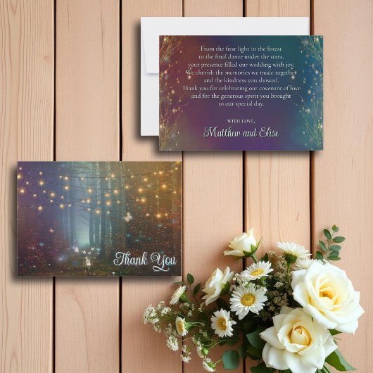 Fairy Lights Fantasy Enchanted Forest Wedding Bedankkaart