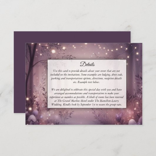 Fairy Lights in Woodland Glow Wedding Informatiekaartje (Voorkant / Achterkant)
