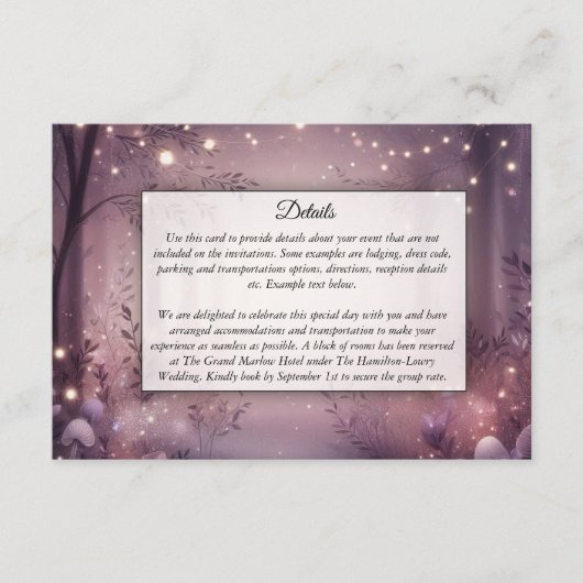 Fairy Lights in Woodland Glow Wedding Informatiekaartje (Voorkant)