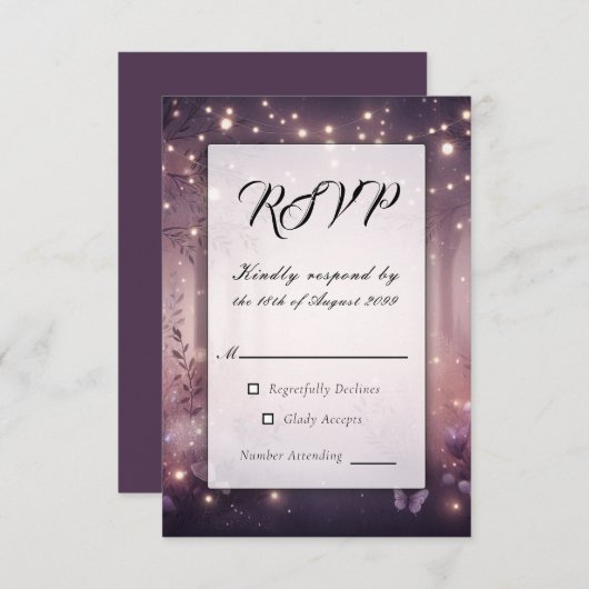 Fairy Lights in Woodland Glow Wedding RSVP Kaartje (Voorkant / Achterkant)