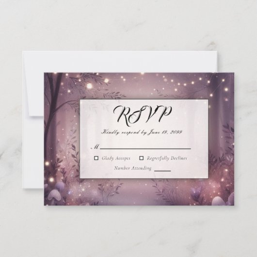 Fairy Lights in Woodland Glow Wedding RSVP Kaartje (Voorkant)