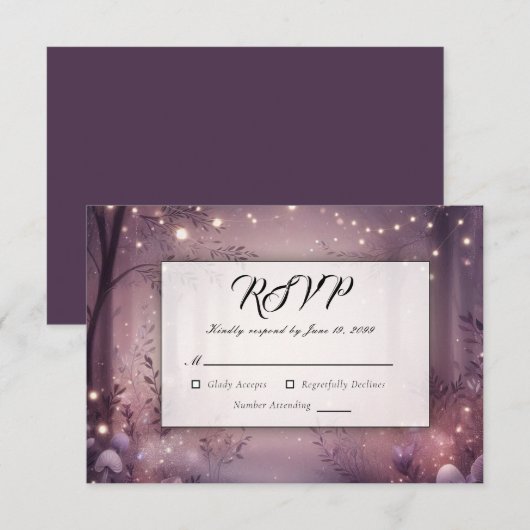 Fairy Lights in Woodland Glow Wedding RSVP Kaartje (Voorkant / Achterkant)