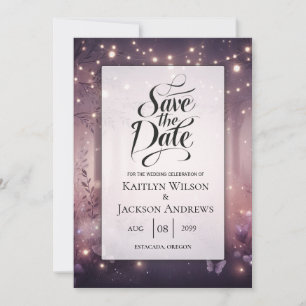 Fairy Lights in Woodland Glow Wedding Save The Date