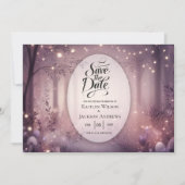Fairy Lights in Woodland Glow Wedding Save The Date (Voorkant)