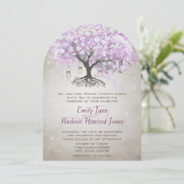 Fairy Lights Mason Jar Lavender Leaf Tree Wedding Kaart
