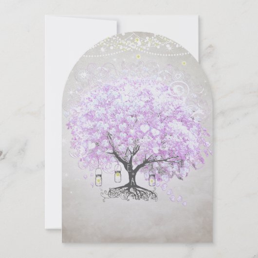 Fairy Lights Mason Jar Lavender Leaf Tree Wedding Kaart (Achterkant)