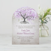 Fairy Lights Mason Jar Lavender Leaf Tree Wedding Kaart (Staand voorkant)