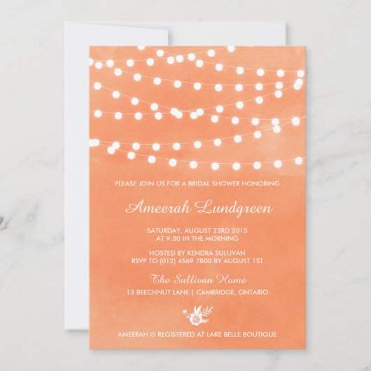 Fairy Lights Oranje Bridal Shower Kaart (Voorkant)