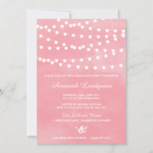 Fairy Lights Pink Graduparty Invitation Kaart