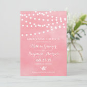 Fairy Lights Roze Waterverf bruiloft Save the Date Kaart (Staand voorkant)