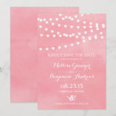 Fairy Lights Roze Waterverf bruiloft Save the Date Kaart (Voorkant / Achterkant)