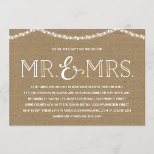 Fairy Lights   Rustic Kraft Paper Rehearsal Dinner Kaart