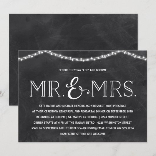 Fairy Lights | Rustisch Chalkboard repesal Dinner Kaart (Voorkant / Achterkant)