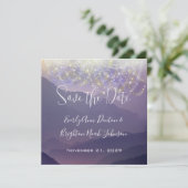 Fairy Lights Violet Paarse bruiloft Save the Date Kaart (Staand voorkant)