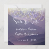 Fairy Lights Violet Paarse bruiloft Save the Date Kaart (Voorkant)