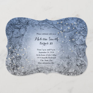 Fairy Lights Whimsy Blue Birthday Party Invitation Kaart