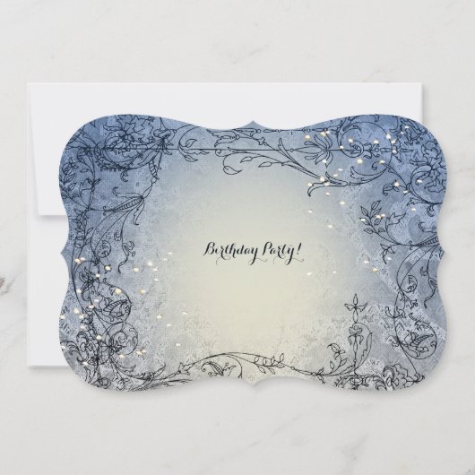 Fairy Lights Whimsy Blue Birthday Party Invitation Kaart (Achterkant)