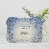 Fairy Lights Whimsy Blue Birthday Party Invitation Kaart (Staand voorkant)
