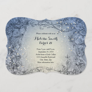 Fairy Lights Whimsy Blue Birthday Party Invitation Kaart